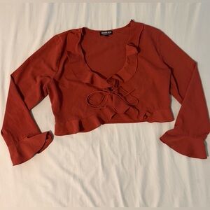 Elegant Rust Colored Ruffle Crop Top